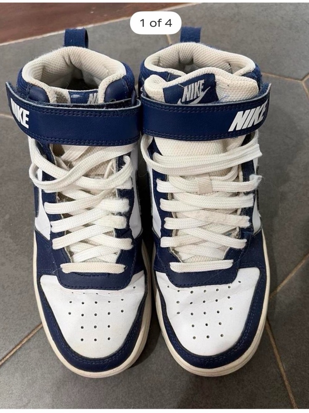 Nike Kids High-Top Sneakers in Navy and White with Velcro Strap